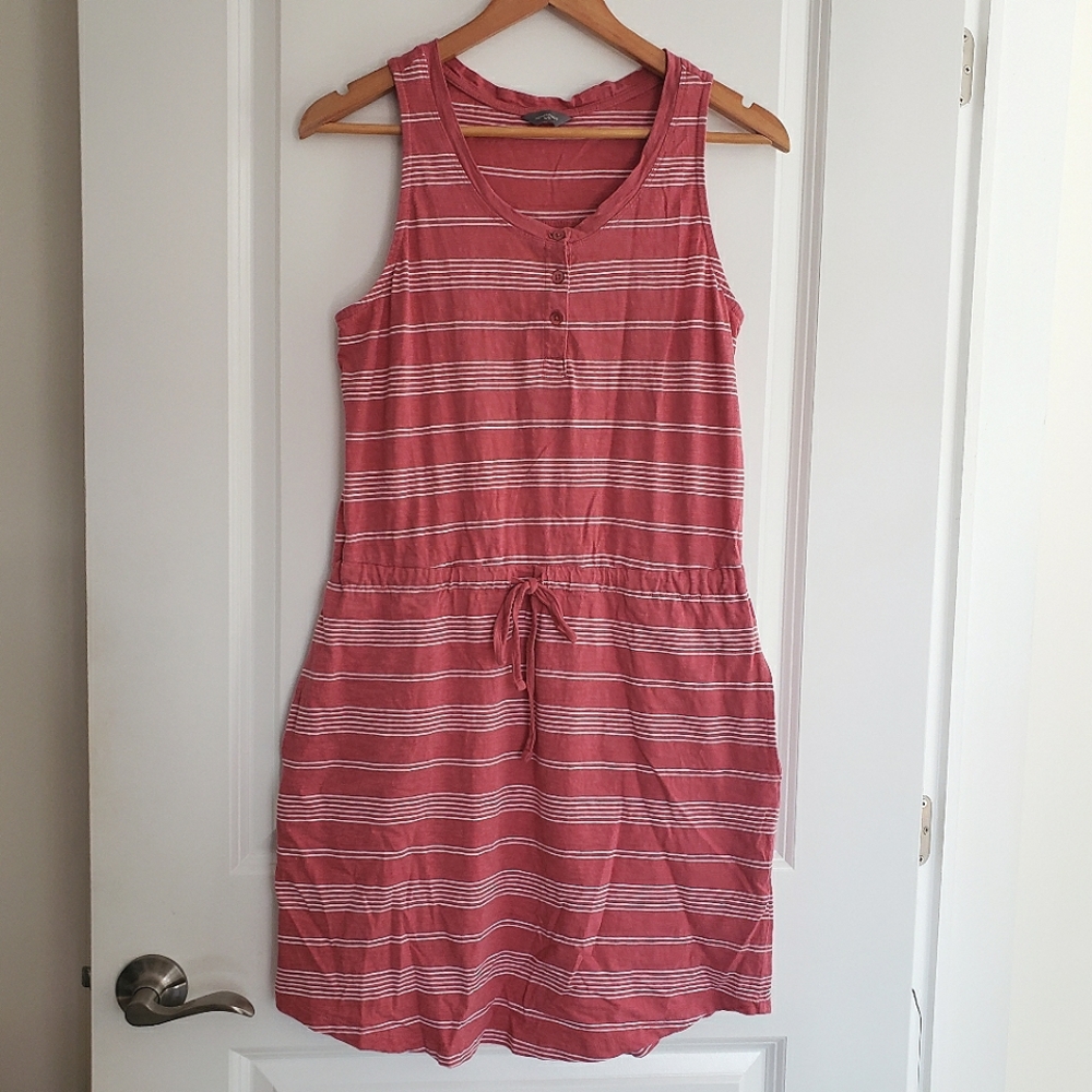 Denver Hayes Cinch Waist Cotton Tank Dress Pink Stripe Size Medium